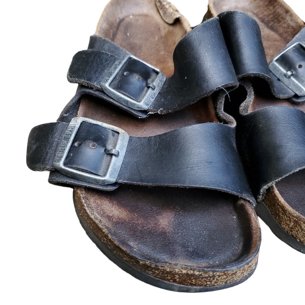 Birkenstock Arizona Sandals Black Leather Well Worn Sz EU 37 - Picture 2 of 10